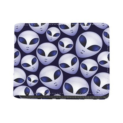 Grey Alien Face Pattern Print Bifold Wallet