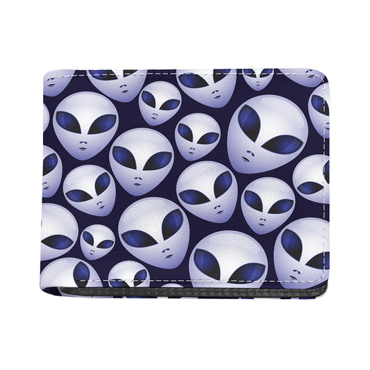Grey Alien Face Pattern Print Bifold Wallet