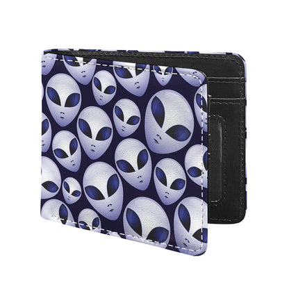 Grey Alien Face Pattern Print Bifold Wallet