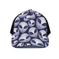 Grey Alien Face Pattern Print Black Mesh Trucker Hat