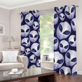 Grey Alien Face Pattern Print Dimout Grommet Curtains