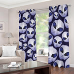 Grey Alien Face Pattern Print Blackout Grommet Curtains