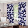 Grey Alien Face Pattern Print Blackout Grommet Curtains