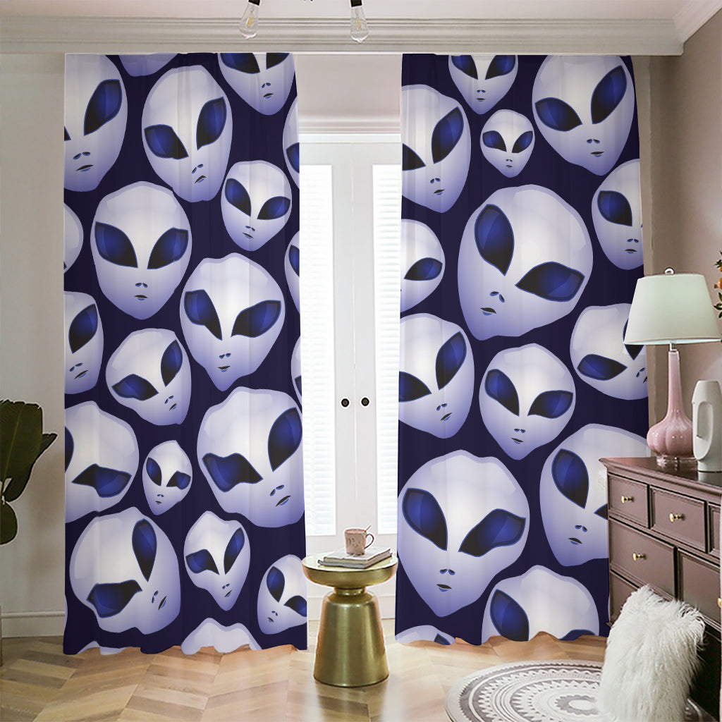 Grey Alien Face Pattern Print Blackout Pencil Pleat Curtains