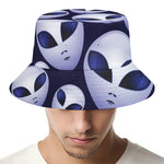 Grey Alien Face Pattern Print Bucket Hat