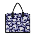 Grey Alien Face Pattern Print Canvas Tote Bag