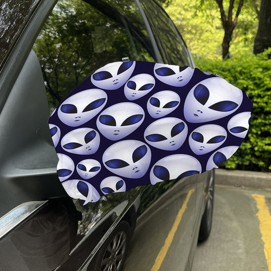 Grey Alien Face Pattern Print Car Side Mirror Covers