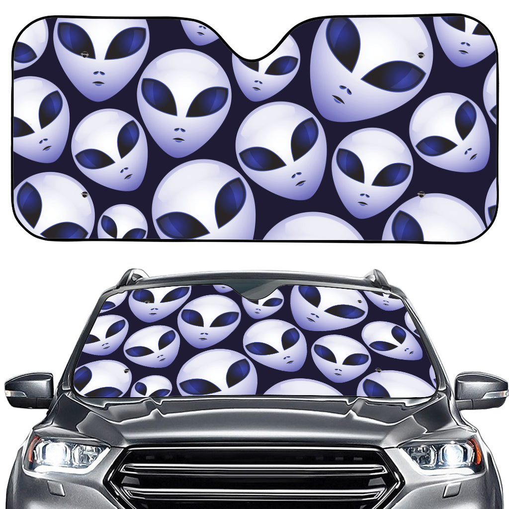 Grey Alien Face Pattern Print Car Windshield Sun Shade