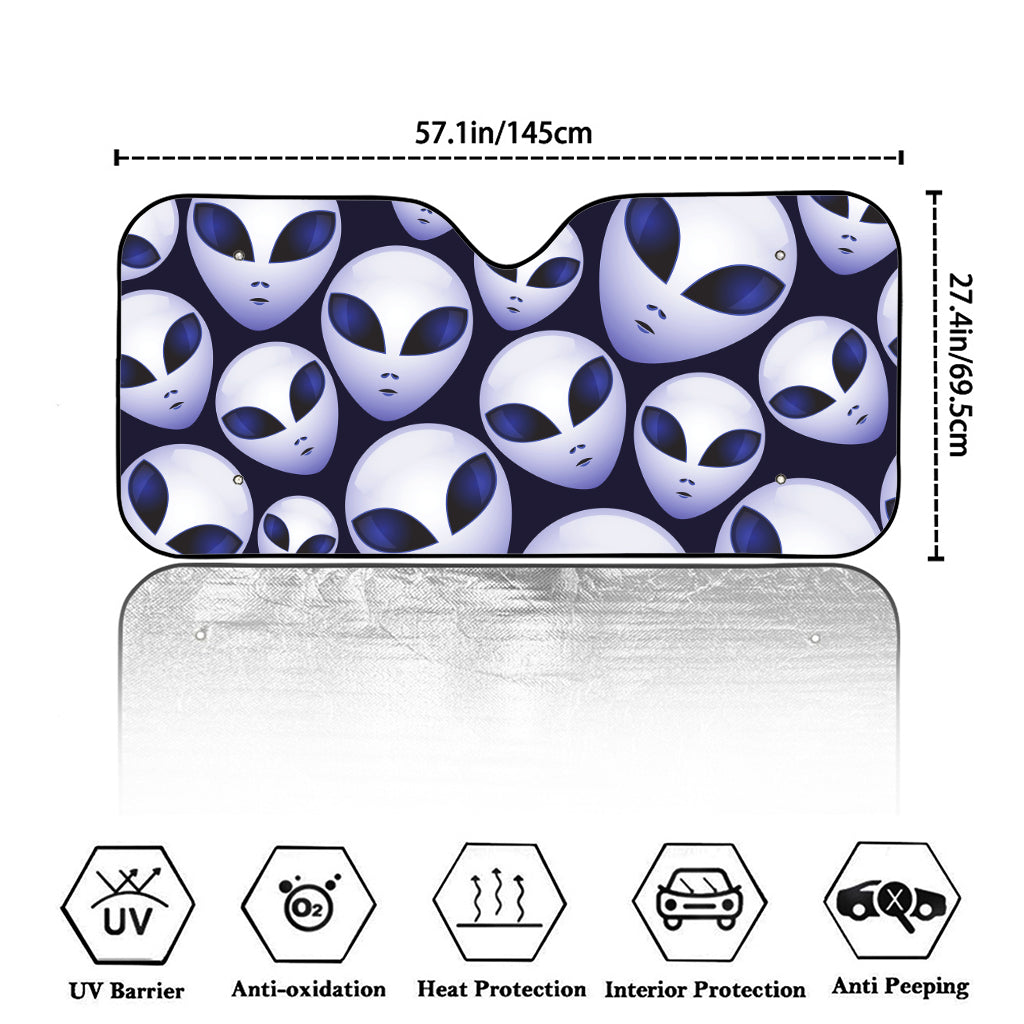 Grey Alien Face Pattern Print Car Windshield Sun Shade