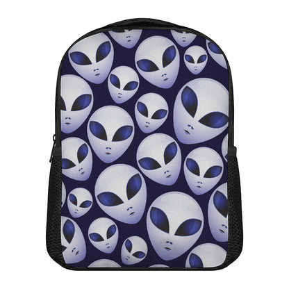 Grey Alien Face Pattern Print Casual Backpack