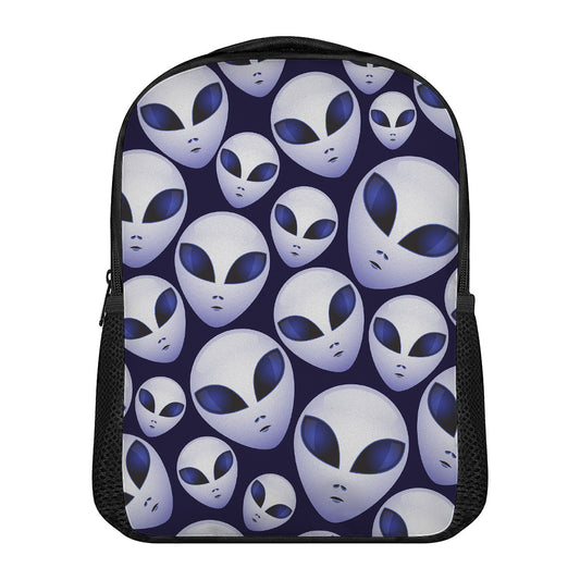 Grey Alien Face Pattern Print Casual Backpack