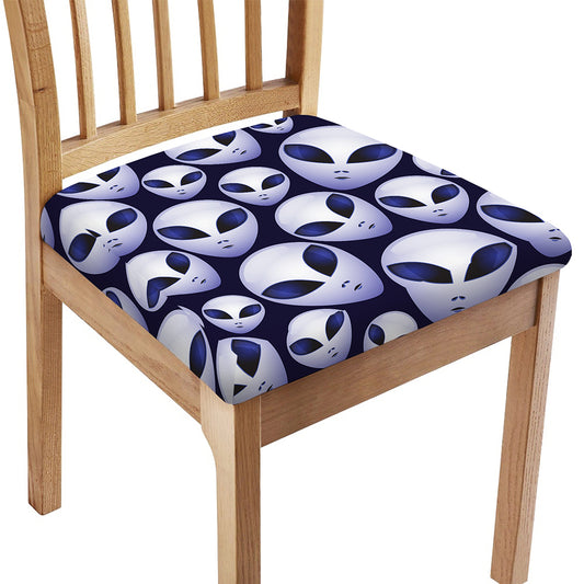 Grey Alien Face Pattern Print Chair Cushion Cover