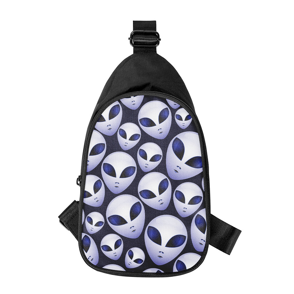 Grey Alien Face Pattern Print Chest Bag