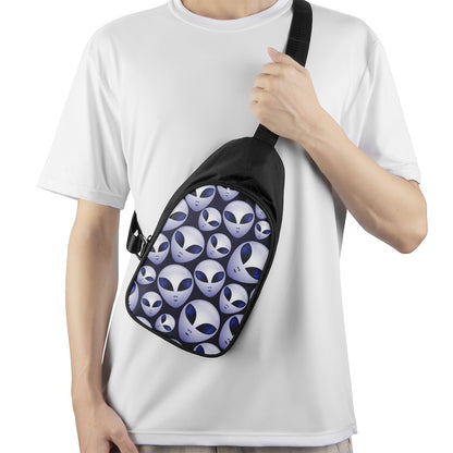 Grey Alien Face Pattern Print Chest Bag