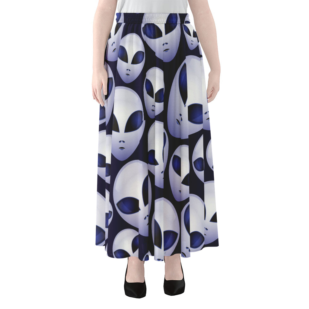 Grey Alien Face Pattern Print Chiffon Maxi Skirt