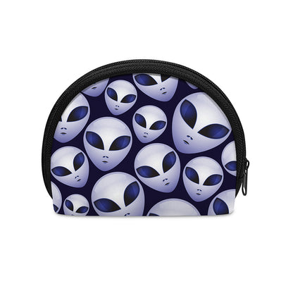 Grey Alien Face Pattern Print Coin Purse