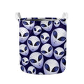 Grey Alien Face Pattern Print Collapsible Laundry Basket