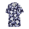 Grey Alien Face Pattern Print Cotton Hawaiian Shirt