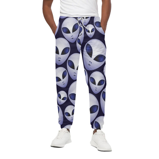Grey Alien Face Pattern Print Cotton Pants