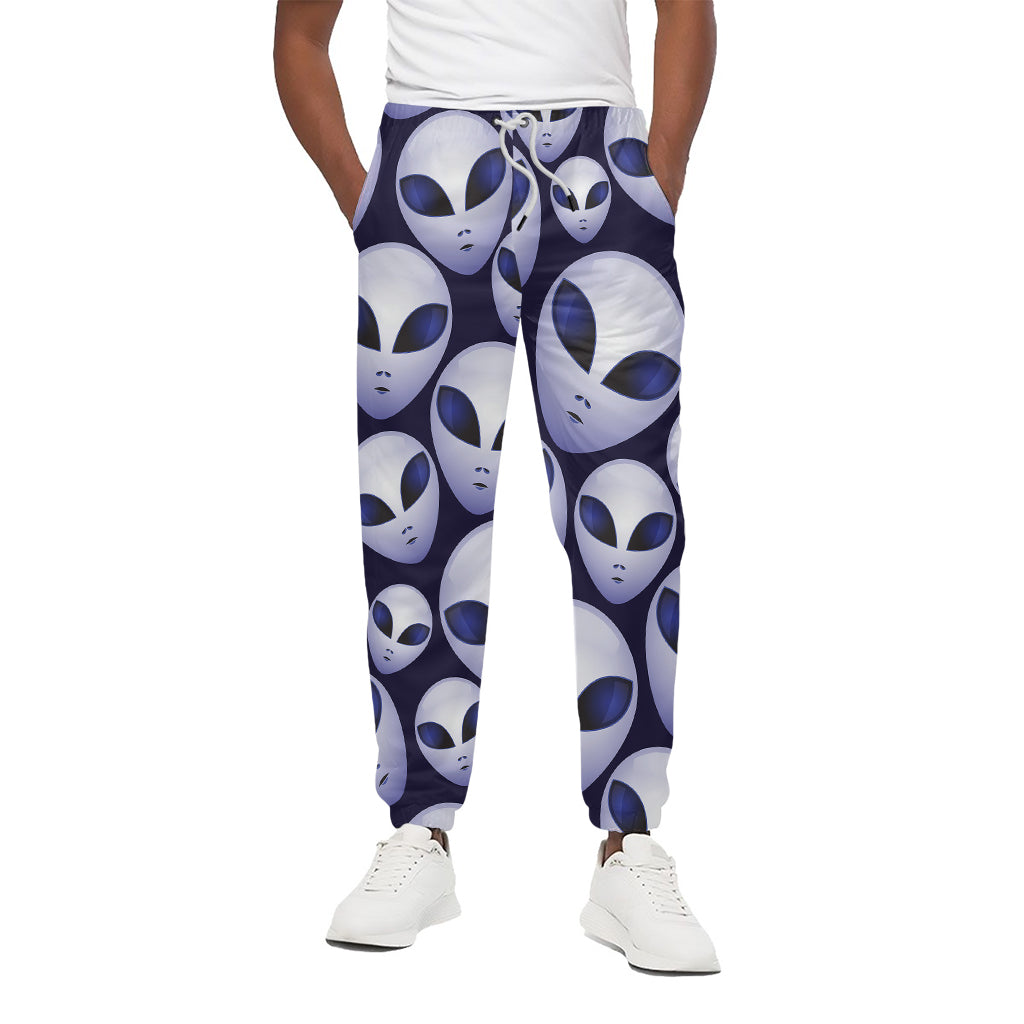 Grey Alien Face Pattern Print Cotton Pants