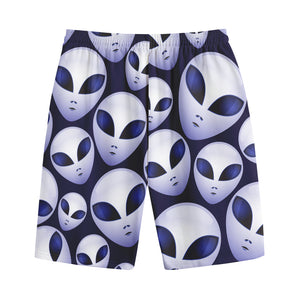 Grey Alien Face Pattern Print Cotton Shorts