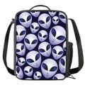 Grey Alien Face Pattern Print Crossbody Lunch Bag