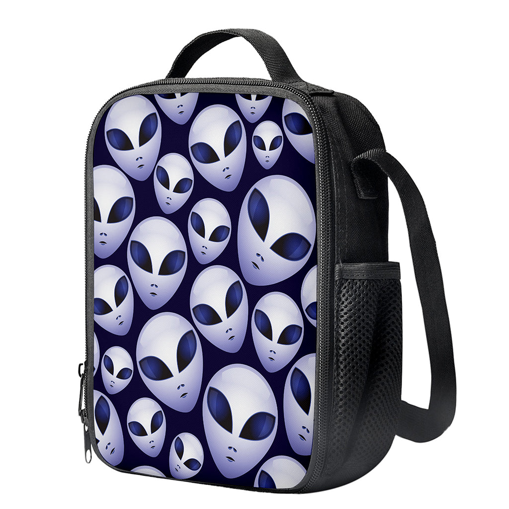 Grey Alien Face Pattern Print Crossbody Lunch Bag