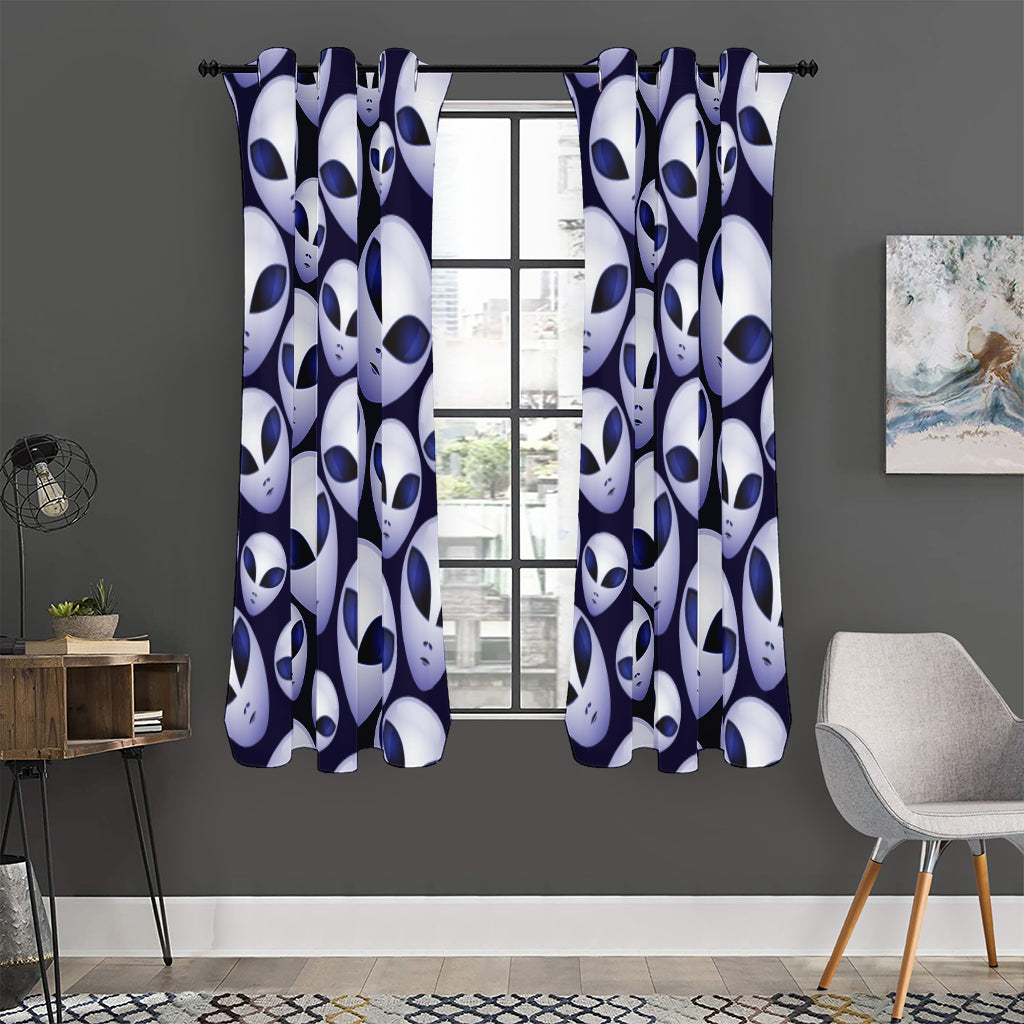 Grey Alien Face Pattern Print Curtain