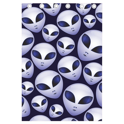 Grey Alien Face Pattern Print Curtain