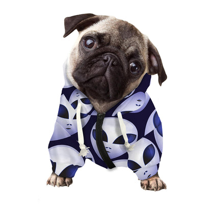Grey Alien Face Pattern Print Dog Zip Up Hoodie