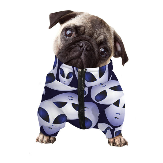 Grey Alien Face Pattern Print Dog Zip Up Jacket