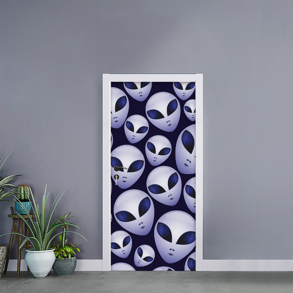 Grey Alien Face Pattern Print Door Sticker