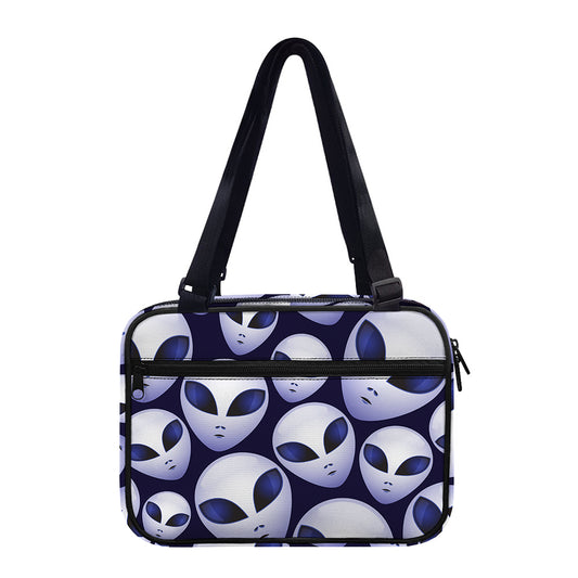 Grey Alien Face Pattern Print Double Strap Bible Bag