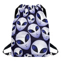 Grey Alien Face Pattern Print Drawstring Backpack