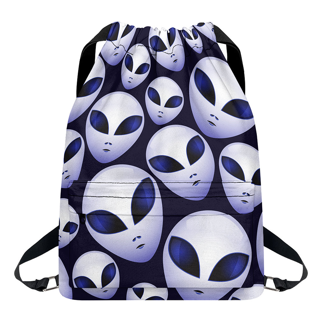Grey Alien Face Pattern Print Drawstring Backpack