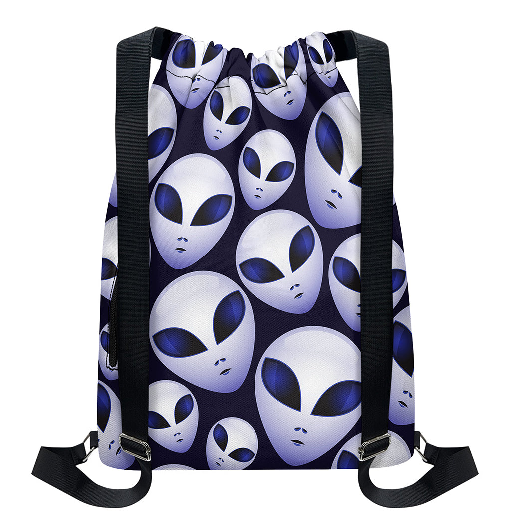 Grey Alien Face Pattern Print Drawstring Backpack