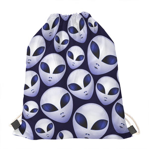 Grey Alien Face Pattern Print Drawstring Bag