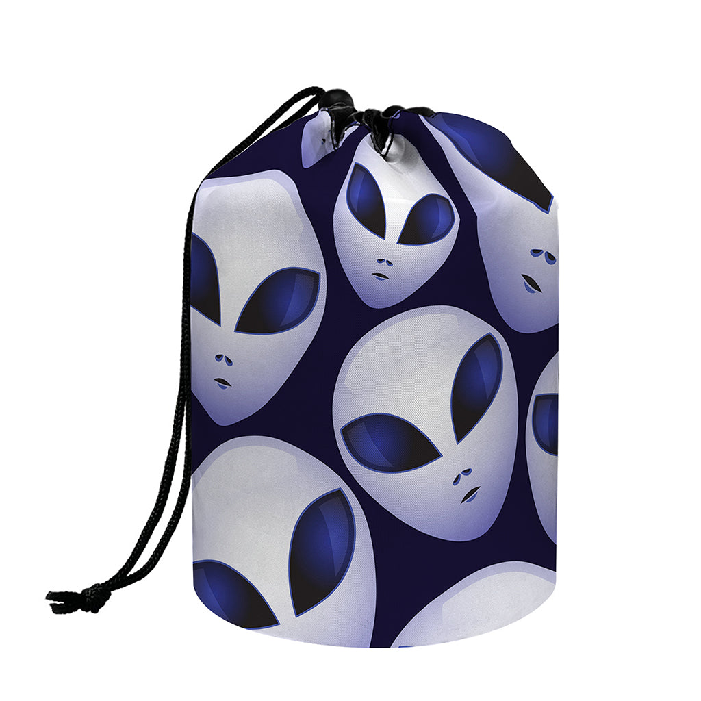 Grey Alien Face Pattern Print Drawstring Makeup Bag