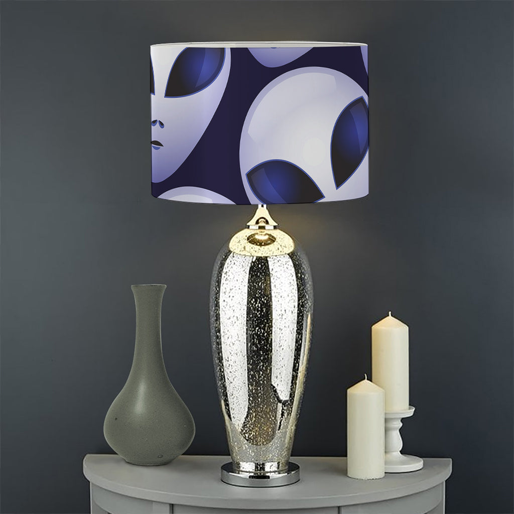 Grey Alien Face Pattern Print Drum Lamp Shade