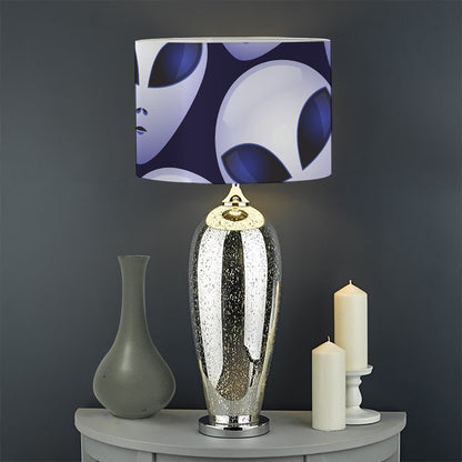 Grey Alien Face Pattern Print Drum Lamp Shade