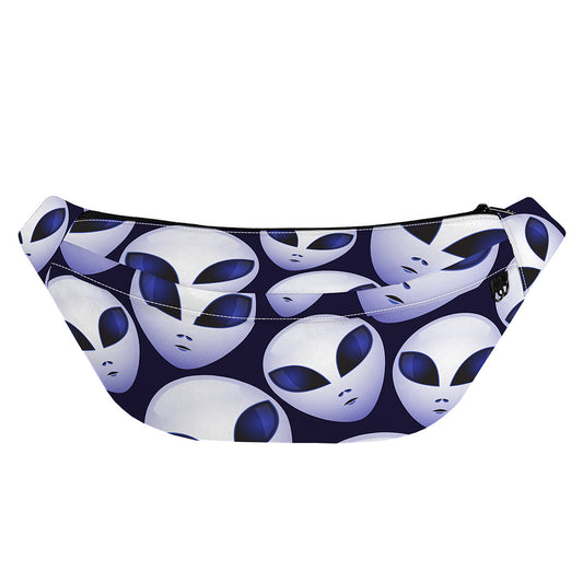 Grey Alien Face Pattern Print Fanny Pack