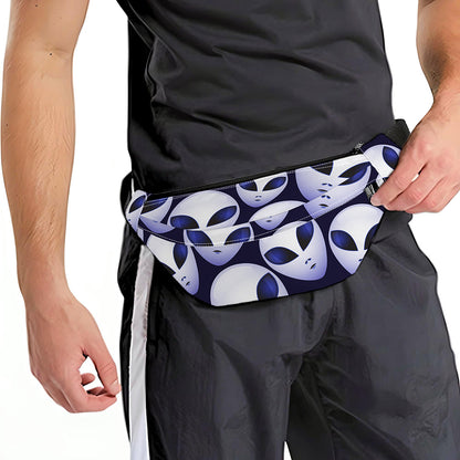Grey Alien Face Pattern Print Fanny Pack