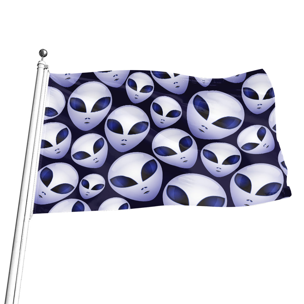 Grey Alien Face Pattern Print Flag