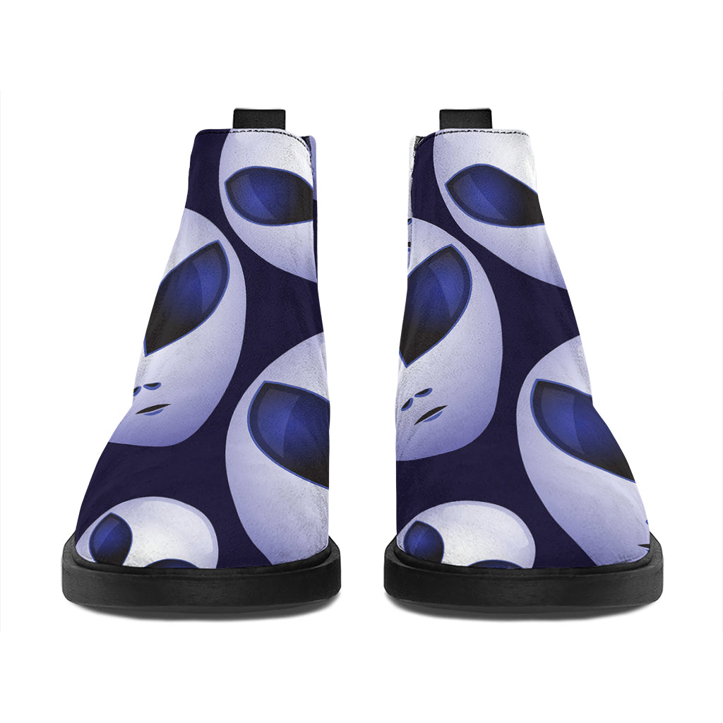 Grey Alien Face Pattern Print Flat Ankle Boots