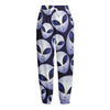 Grey Alien Face Pattern Print Fleece Lined Knit Pants