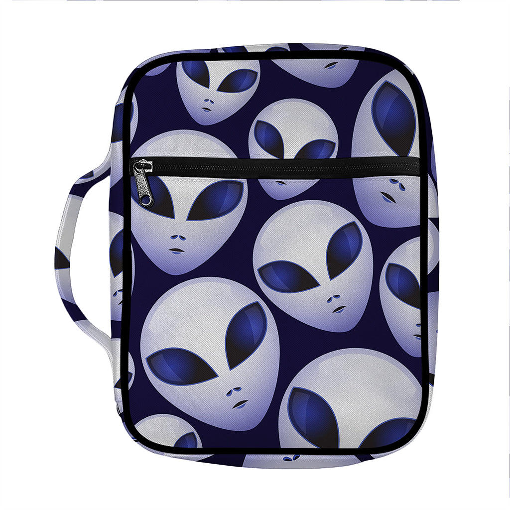 Grey Alien Face Pattern Print Front Pocket Bible Bag