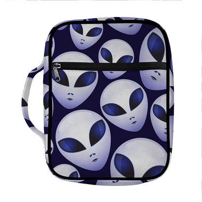 Grey Alien Face Pattern Print Front Pocket Bible Bag