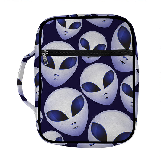 Grey Alien Face Pattern Print Front Pocket Bible Bag