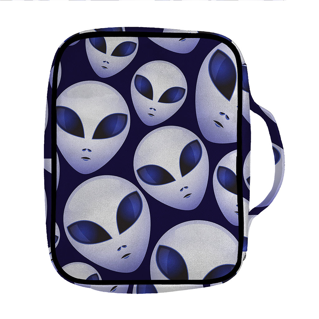 Grey Alien Face Pattern Print Front Pocket Bible Bag