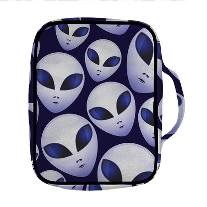 Grey Alien Face Pattern Print Front Pocket Bible Bag